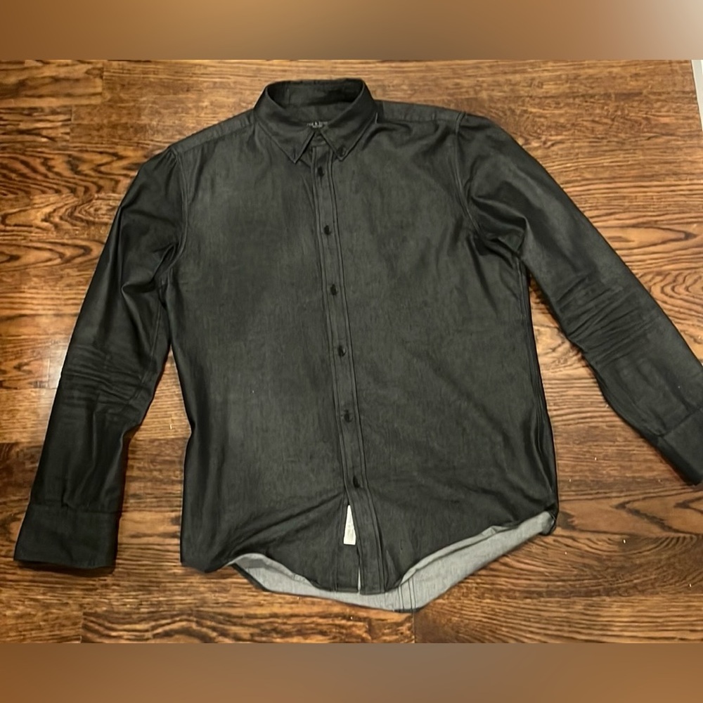 rag & Bone Men's Fit 2 Denim Chambray Button Down Shirt Dark Gray Black Medium M